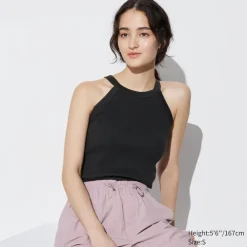 Bh-Tops, Tanktops & Trägertops*UNIQLO Armelloses Geripptes Cropped Neckholder Bh-Top