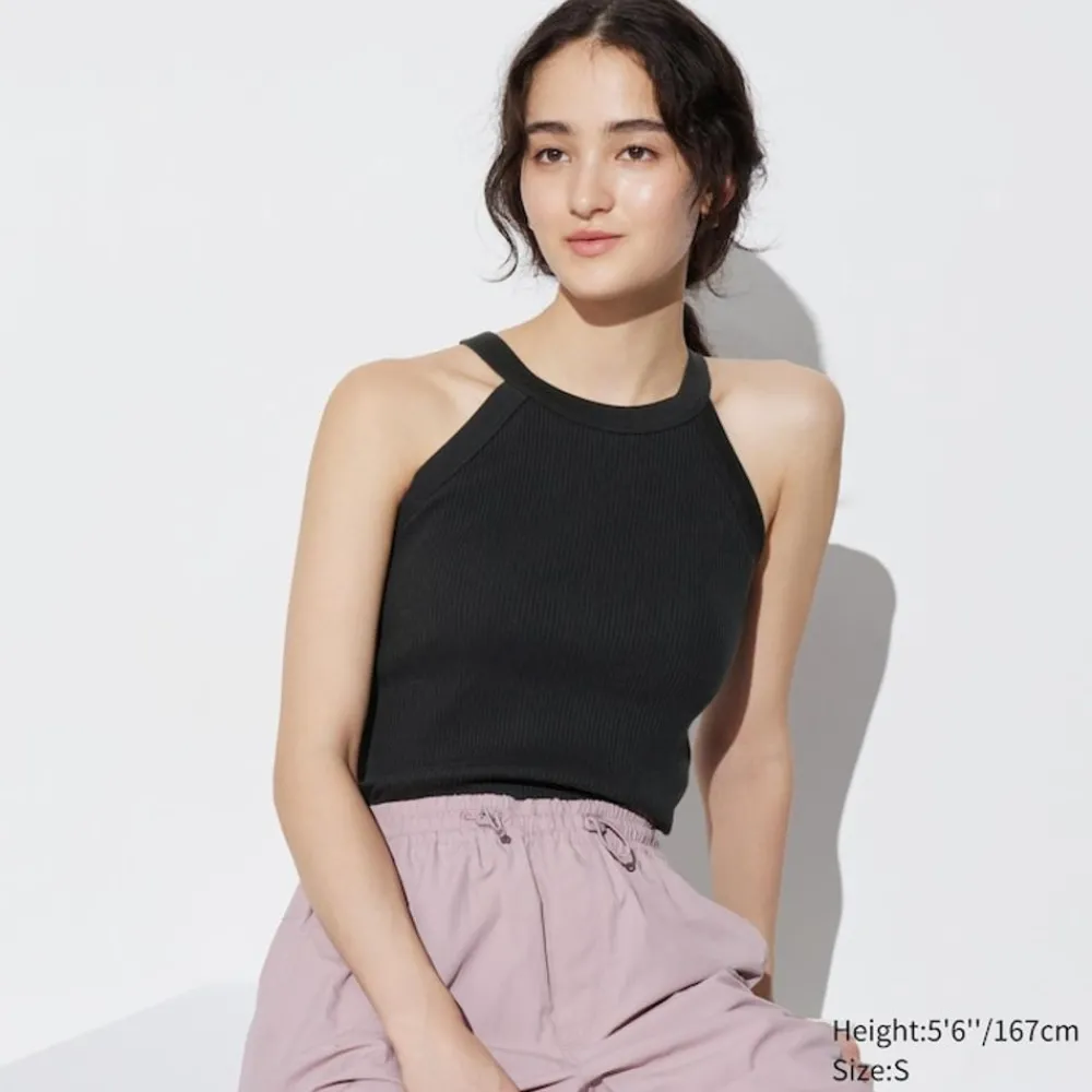 Bh-Tops, Tanktops & Trägertops*UNIQLO Armelloses Geripptes Cropped Neckholder Bh-Top