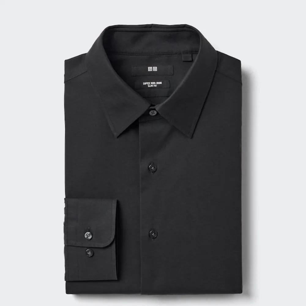 Hemden*UNIQLO Bugelfreies Hemd (Slim Fit) Schwarz