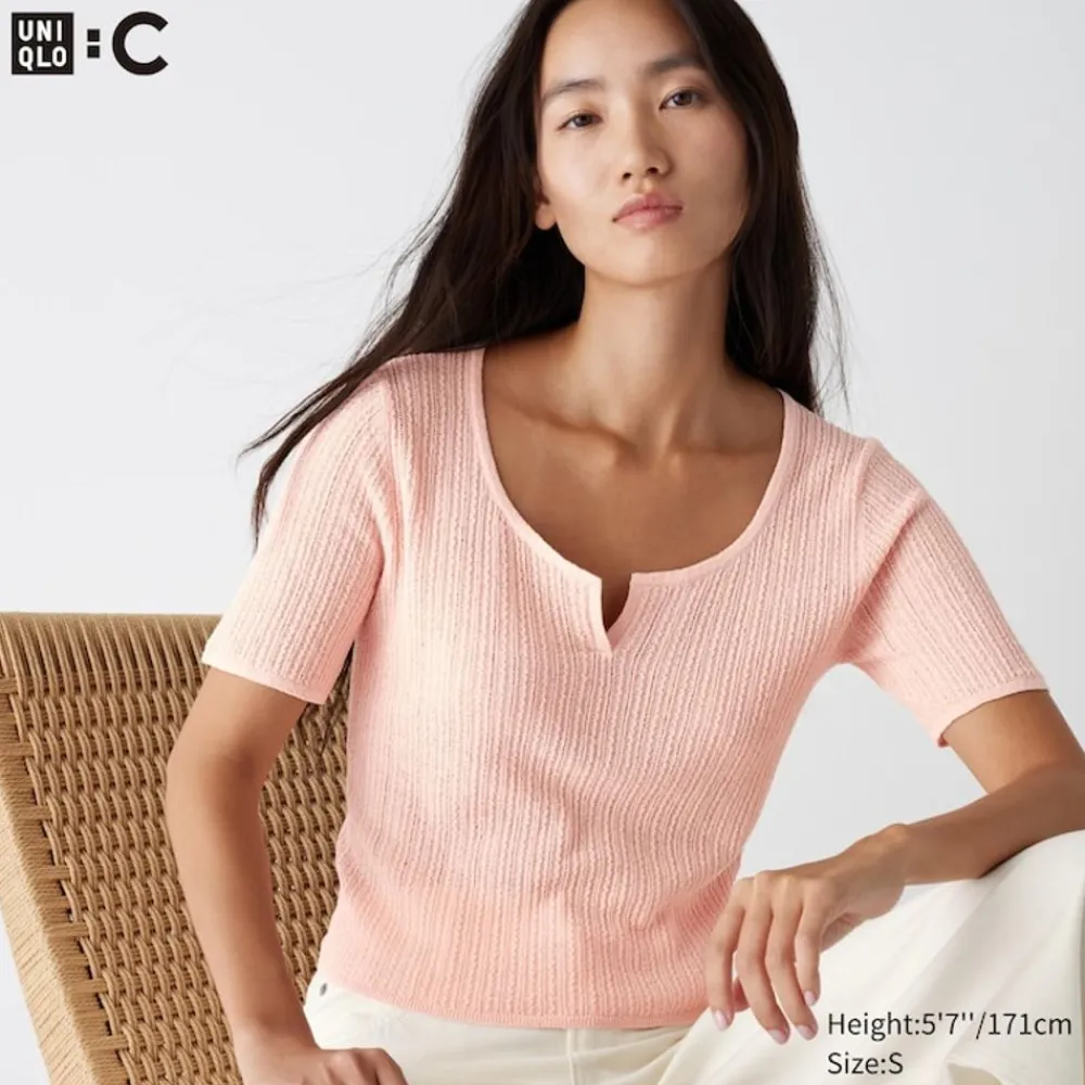 Pullover & Strickjacken*UNIQLO Cropped Halbarm Pullover Mit Spitze Und Schlussellochausschnitt
