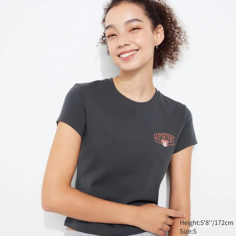 T-Shirts & Oberteile*UNIQLO Disney Collection Ut Bedrucktes Cropped T-Shirt Dunkelgrau