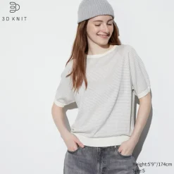 Pullover & Strickjacken*UNIQLO 3D Knit Nahtloser Gestreifter Halbarm Pullover (Maschinenwaschbar)