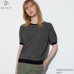 Pullover & Strickjacken*UNIQLO 3D Knit Nahtloser Gestreifter Halbarm Pullover (Maschinenwaschbar)