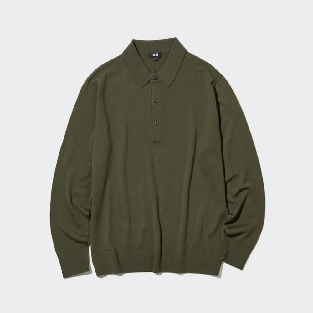 Poloshirts*UNIQLO 100 % Extra Feine Merinowolle Langarm Poloshirt