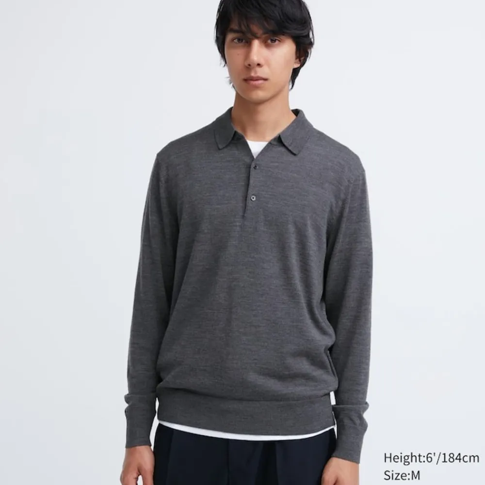 Poloshirts*UNIQLO 100 % Extra Feine Merinowolle Langarm Poloshirt