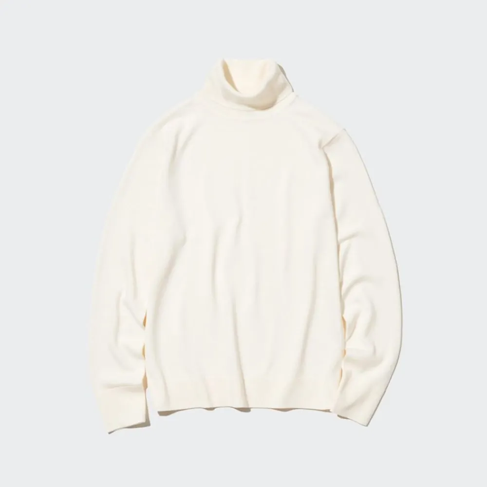 Pullover & Strickjacken*UNIQLO 100 % Extra Feine Merinowolle Rollkragenpullover Grauweis