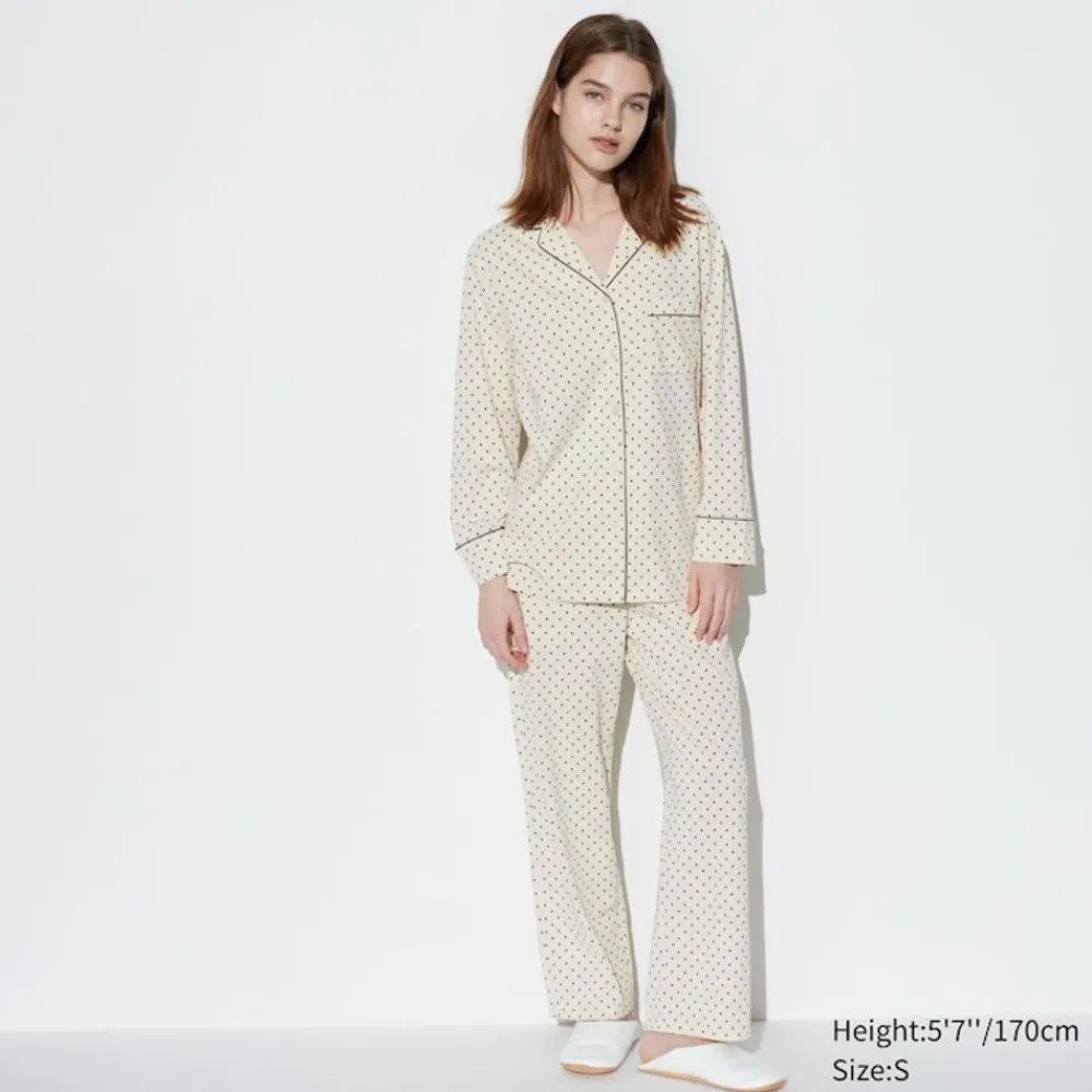 Loungewear & Pyjamas*UNIQLO Gepunkteter Airism Baumwolle Langarm Pyjama Natural