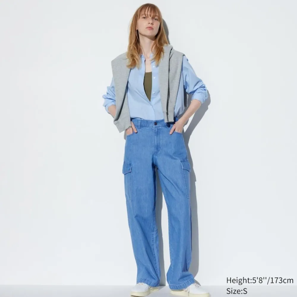 Jeans*UNIQLO Gerade Cargo Jeans (Wide Fit, Lang) Blau