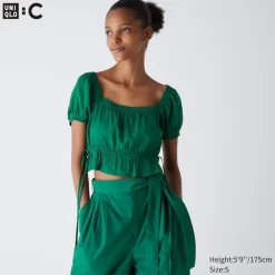 T-Shirts & Oberteile*UNIQLO Geraffte Cropped Kurzarm Bluse