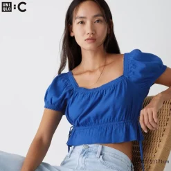 Hemden & Blusen*UNIQLO Geraffte Cropped Kurzarm Bluse