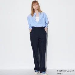 Hosen, Leggings & Jogginghosen*UNIQLO Gestreifte Bundfaltenhose (Wide Fit, Lang) Dunkelblau