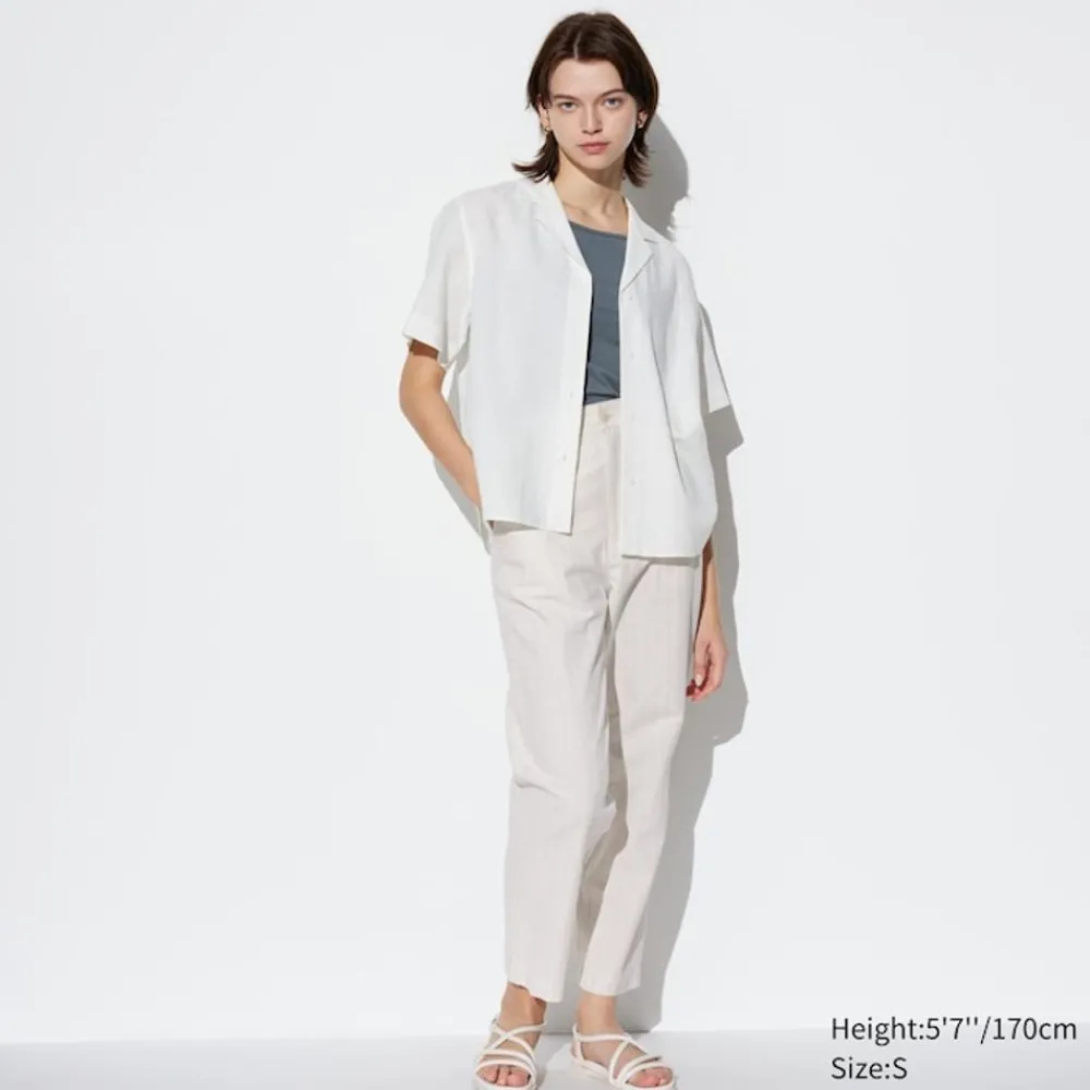 Hosen, Leggings & Jogginghosen*UNIQLO Gestreifte Leinen Baumwolle Hose (Tapered Fit)