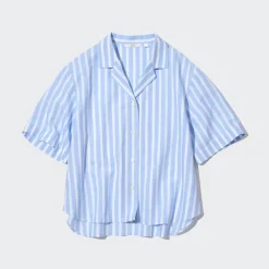 Hemden & Blusen*UNIQLO Gestreifte Leinen Baumwolle Langarm Bluse Mit Offenem Kragen