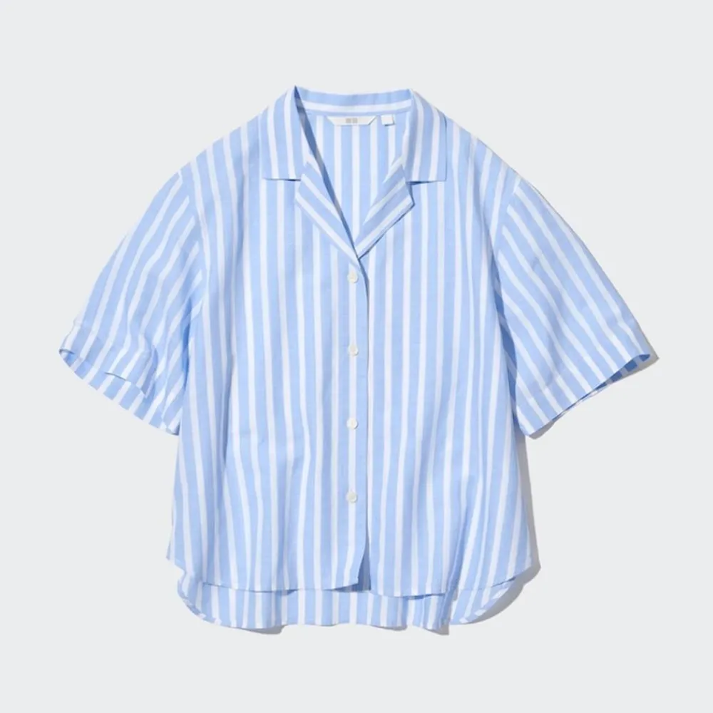 Hemden & Blusen*UNIQLO Gestreifte Leinen Baumwolle Langarm Bluse Mit Offenem Kragen