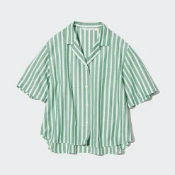 Hemden & Blusen*UNIQLO Gestreifte Leinen Baumwolle Langarm Bluse Mit Offenem Kragen