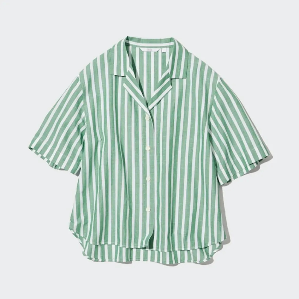 Hemden & Blusen*UNIQLO Gestreifte Leinen Baumwolle Langarm Bluse Mit Offenem Kragen
