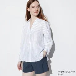 Hemden & Blusen*UNIQLO Gestreifte Premium Leinen 3/4-Arm Bluse