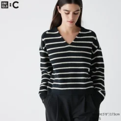 Pullover & Strickjacken*UNIQLO Gestreifter Cropped Pullover Mit V-Ausschnitt