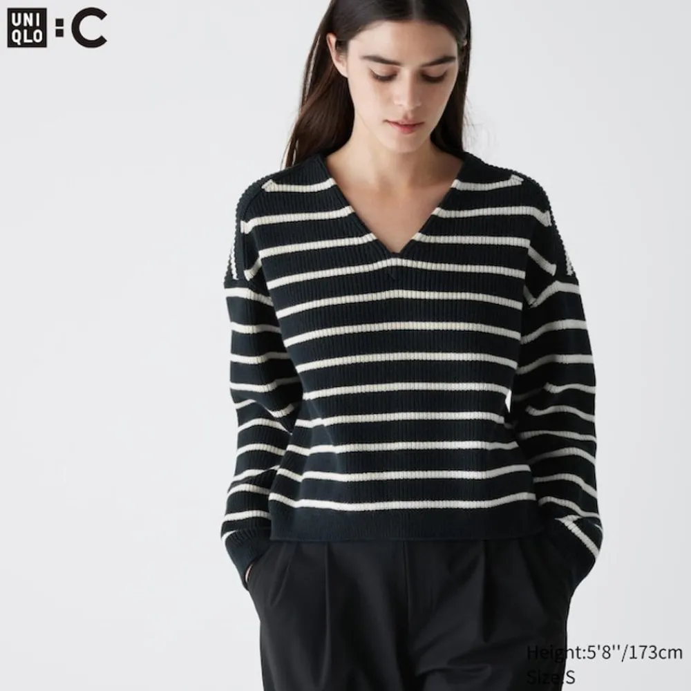 Pullover & Strickjacken*UNIQLO Gestreifter Cropped Pullover Mit V-Ausschnitt
