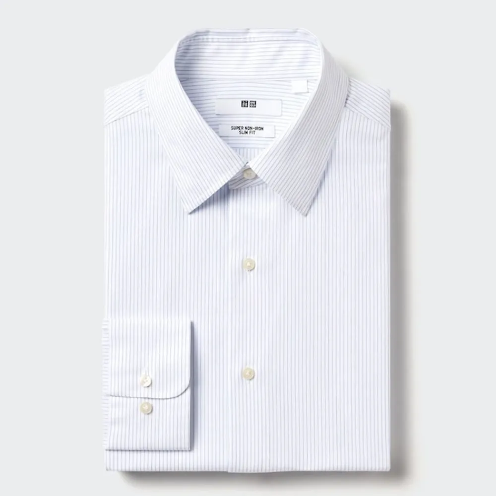 Hemden*UNIQLO Gestreiftes Bugelfreies Hemd (Slim Fit) Blau