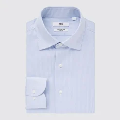 Hemden*UNIQLO Gestreiftes Bugelfreies Hemd (Slim Fit) Blau