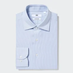 Hemden*UNIQLO Gestreiftes Bugelfreies Langarm Hemd Blau