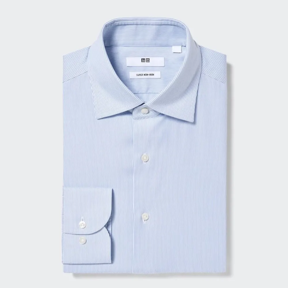 Hemden*UNIQLO Gestreiftes Bugelfreies Langarm Hemd Blau