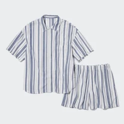 Loungewear & Pyjamas*UNIQLO Gestreiftes Leinenmix Kurzarm Set Mit Shorts