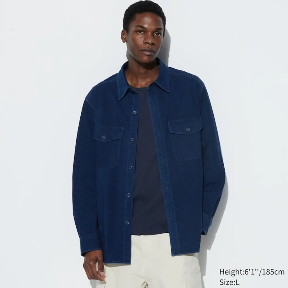 Mäntel, Jacken, Parka & Westen*UNIQLO Jersey Denim Langarm Hemd Blau