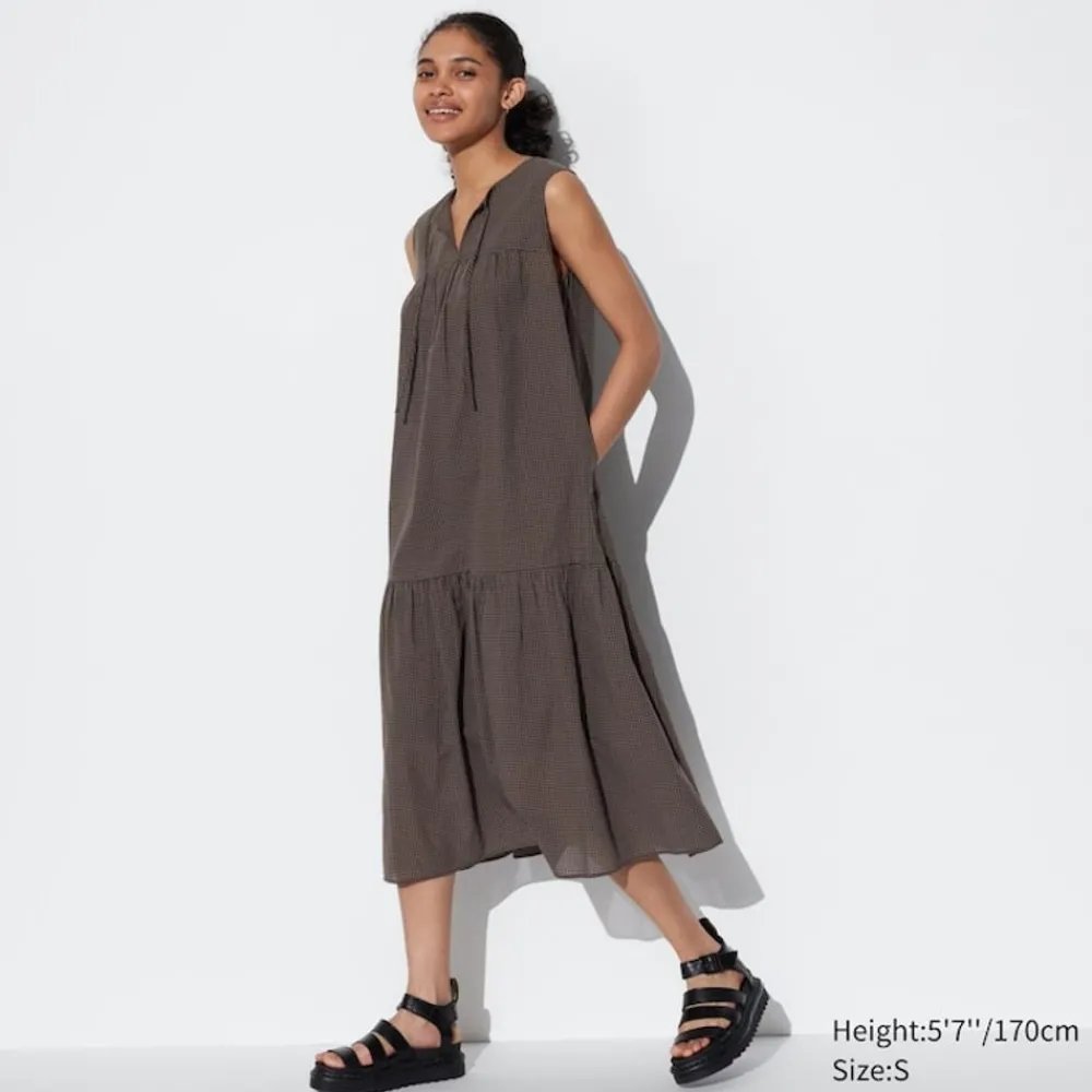 Kleider, Jumpsuits & Overalls*UNIQLO Kariertes Armelloses Leichtes Baumwolle Kleid