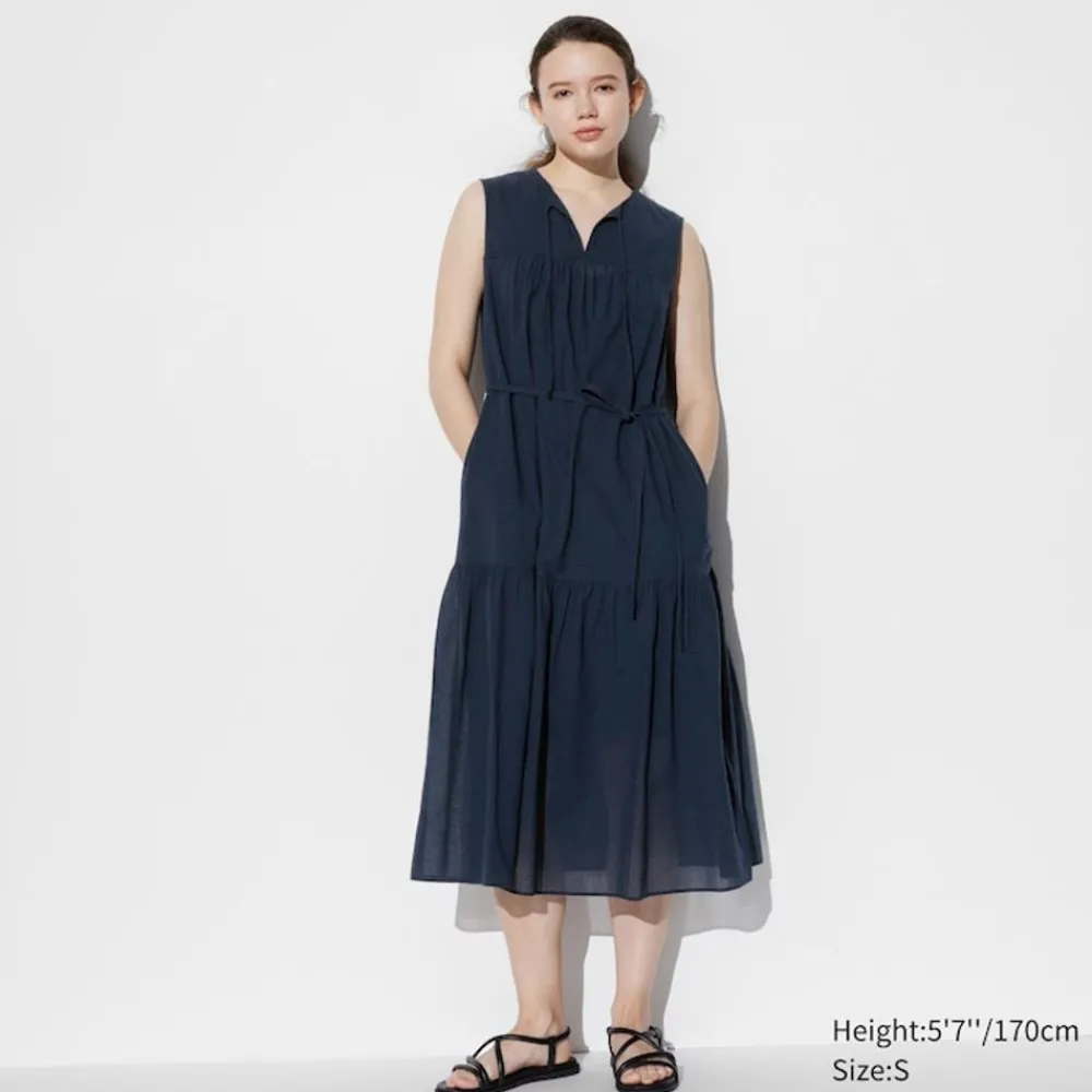 Kleider, Jumpsuits & Overalls*UNIQLO Kariertes Armelloses Leichtes Baumwolle Kleid
