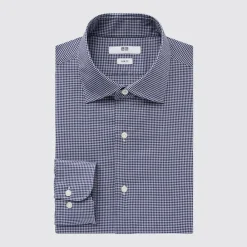 Hemden*UNIQLO Kariertes Easy Care Langarm Hemd (Slim Fit) Dunkelblau