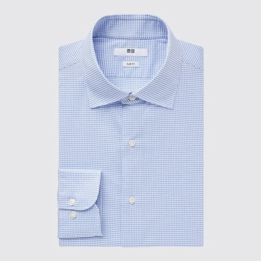 Hemden*UNIQLO Kariertes Easy Care Langarm Hemd (Slim Fit) Blau