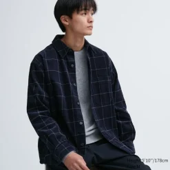 Hemdjacken & Shirtjacken*UNIQLO Kariertes Oversized Cord Langarm Hemd Dunkelblau