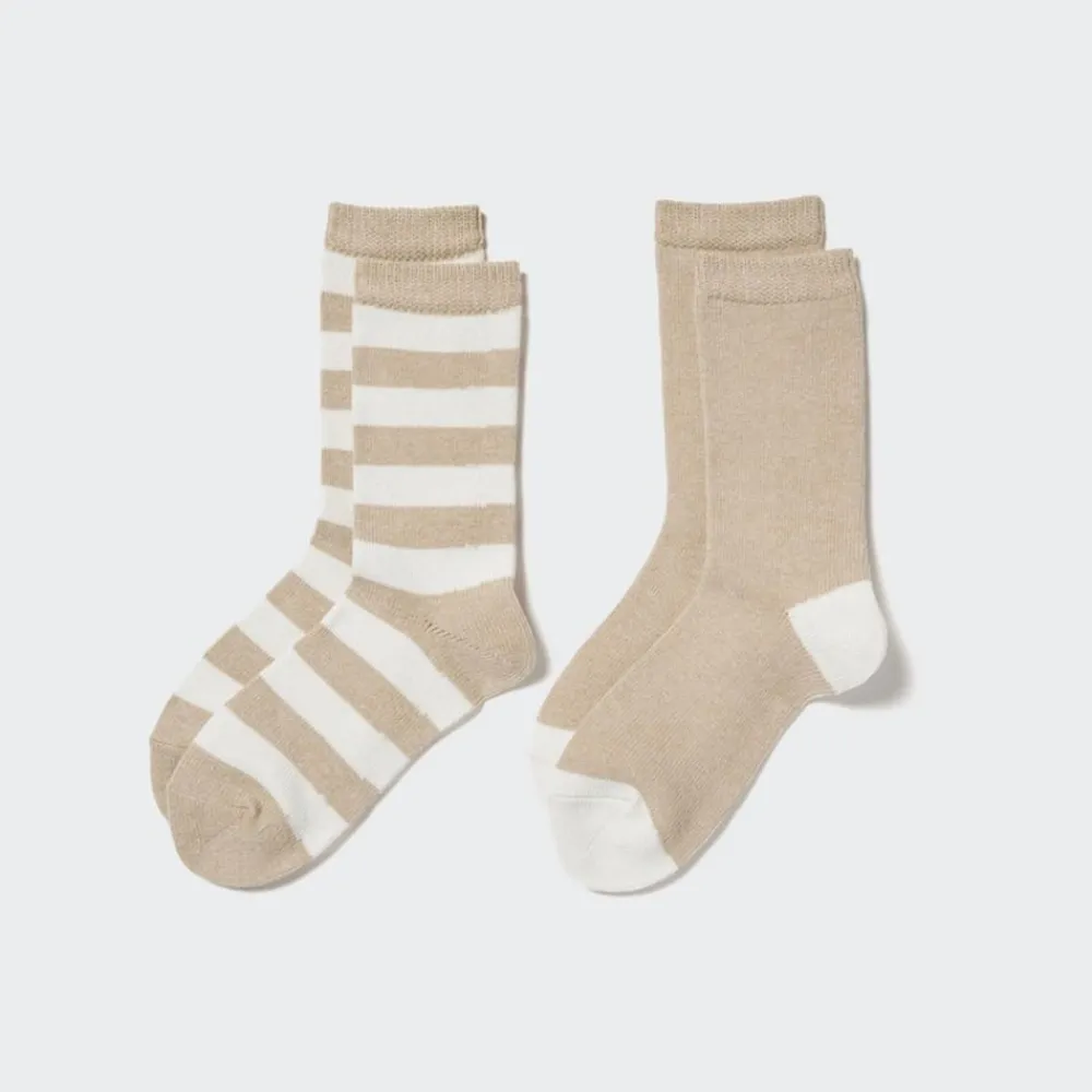 Socken, Strumpfhosen & Leggings*UNIQLO Kinder Gestreifte Heattech Thermo Socken (2 Paar) Beige
