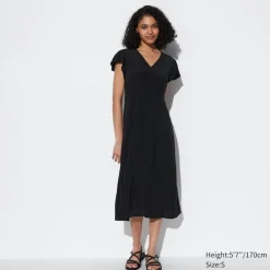 Kleider, Jumpsuits & Overalls*UNIQLO Kurzarm Kleid Mit V-Ausschnitt Schwarz