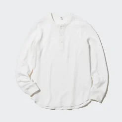 T-Shirts & Oberteile*UNIQLO Langarmshirt In Waffeloptik Mit Henley-Ausschnitt