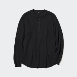T-Shirts & Oberteile*UNIQLO Langarmshirt Mit Henley-Ausschnitt In Waffeloptik