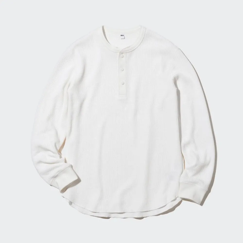 T-Shirts & Oberteile*UNIQLO Langarmshirt Mit Henley-Ausschnitt Und Waffeloptik