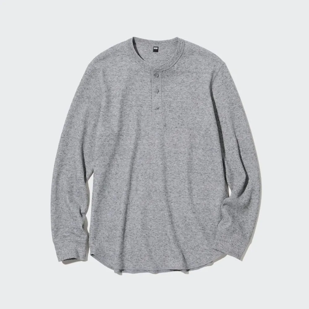 T-Shirts & Oberteile*UNIQLO Langarmshirt Mit Henley-Ausschnitt Und Waffeloptik