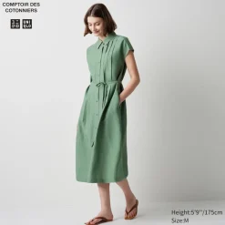 Kleider, Jumpsuits & Overalls*UNIQLO Leinenmix Kurzarm Hemdkleid