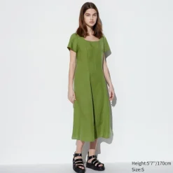 Kleider, Jumpsuits & Overalls*UNIQLO Leinenmix Kurzarm Kleid Mit Karree-Ausschnitt