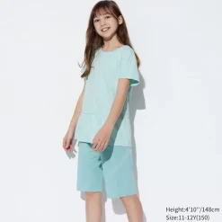 Pyjamas*UNIQLO Madchen Airism Baumwolle Kurzarm Lounge Set