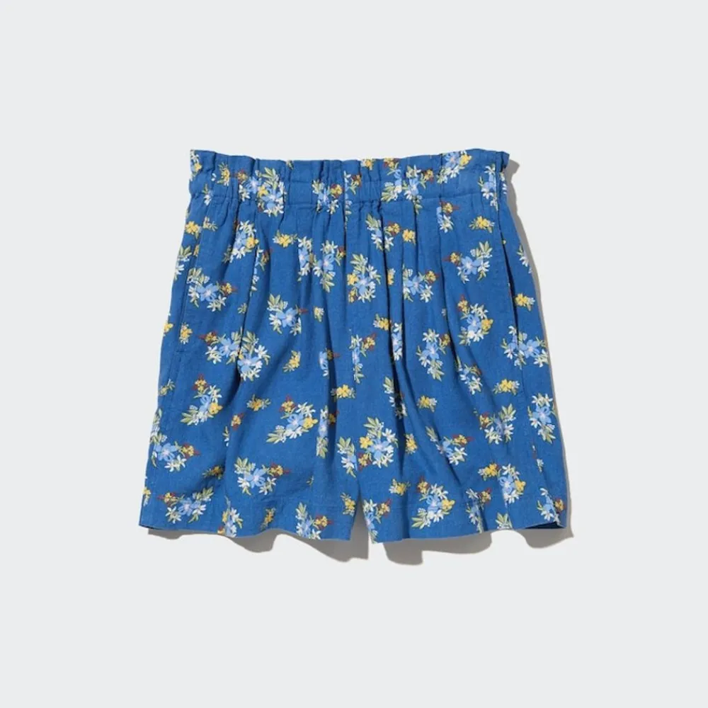 Naturlich Feines Leinen*UNIQLO Madchen Gemusterte Leinenmix Easy Shorts Blau