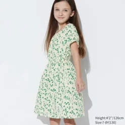 Kleider & Jumpsuits*UNIQLO Madchen Gemustertes Viskose Kurzarm Kleid
