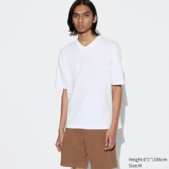 T-Shirts & Oberteile*UNIQLO Oversized Airism Baumwolle Halbarm T-Shirt Mit V-Ausschnitt