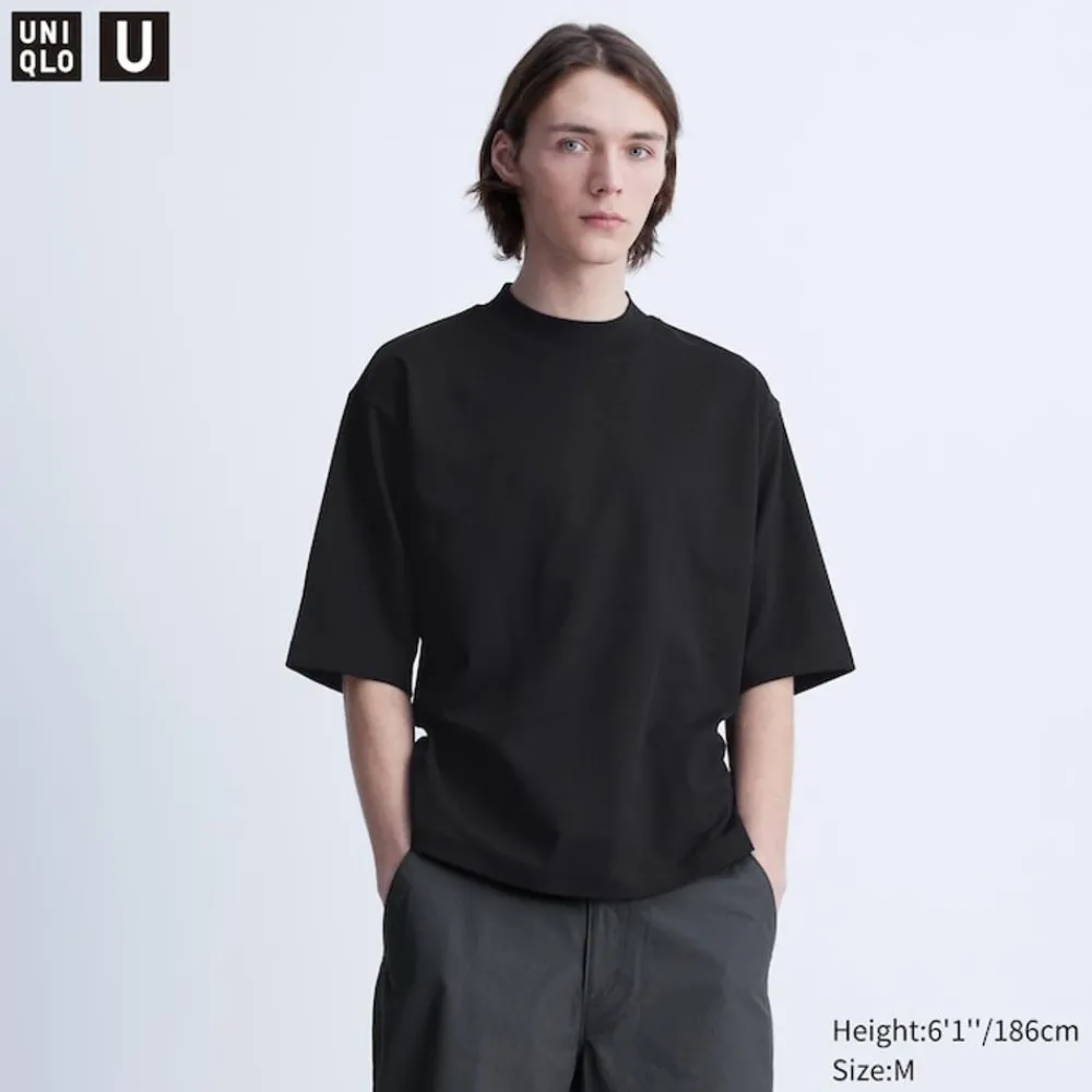 T-Shirts & Oberteile*UNIQLO Oversized Airism Baumwolle Halbarm T-Shirt Mit Stehkragen