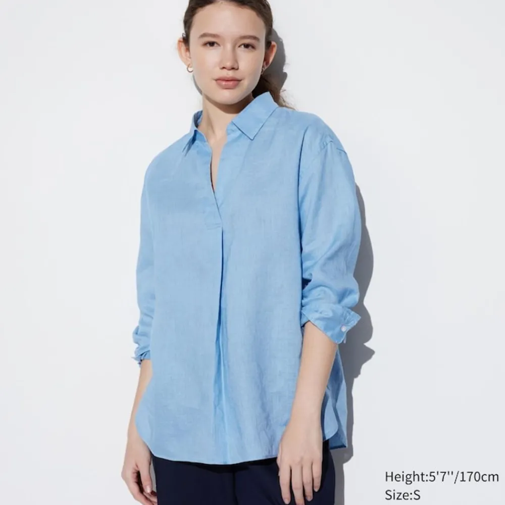 Hemden & Blusen*UNIQLO 100 % Premium Leinen 3/4-Arm Bluse Mit Skipperkragen
