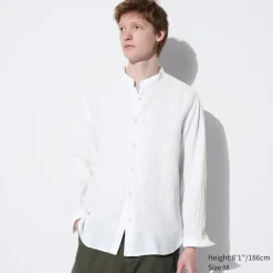 Hemden*UNIQLO 100 % Premium Leinen Langarm Hemd Mit Stehkragen
