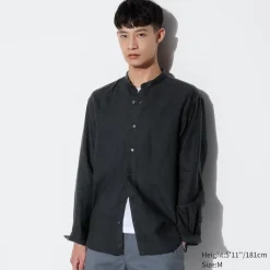 Hemden*UNIQLO 100 % Premium Leinen Langarm Hemd Mit Stehkragen